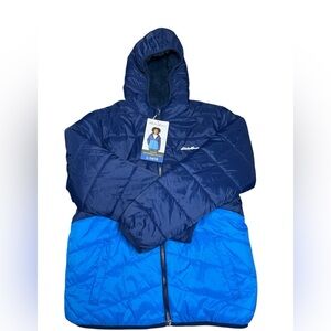 Eddie Bauer Navy and Royal Blue Hooded Puffer Jacket youth 14/16